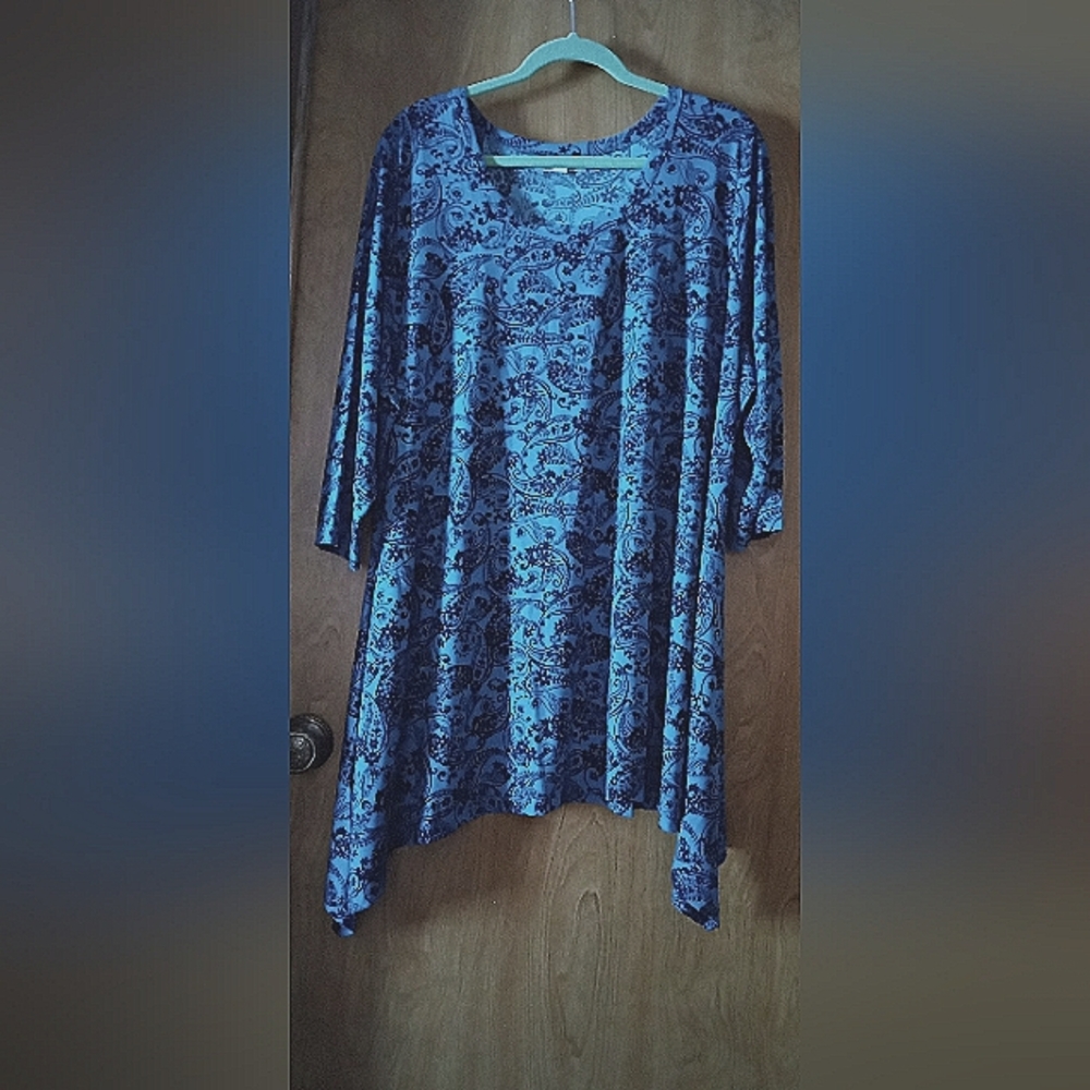 High-Low Hem Tunic, Women Within size 1x, (22+24) Deep Teal Paisley